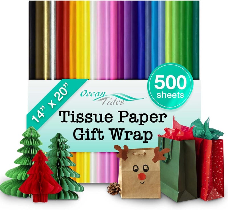 Ocean Tides Premium 500 Sheets (14 x 20 Inches) Valentine’s Wrapping Paper – 25 Colors Gift Wrapping Tissue Paper Bulk for Romantic Gifts & Birthdays – Colored Tissue Papers for Gift Bags, Assorted - Image 1